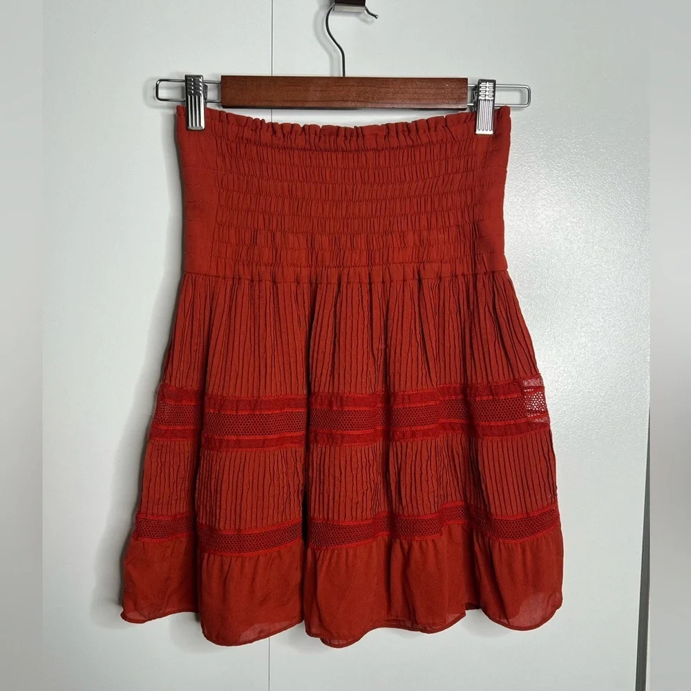 A.L.C. Mini Pleated Skirt 100% silk in Rust Red color - Size 2